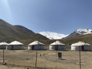 Yurts in front of the Lenin Peak